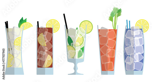 LONG DRINKS COCKTAIL GLASSES COLLECTION FLAT STYLE