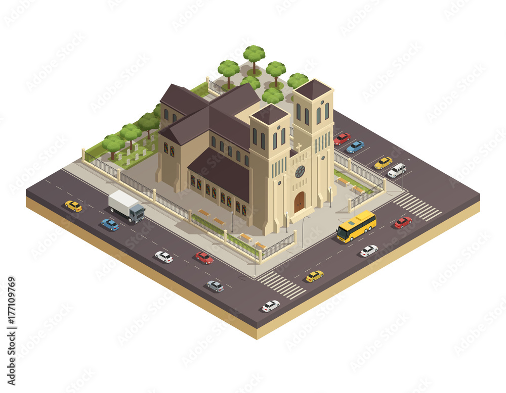 Church Cathedral Road Isometric Composition Church Cathedral Road Isometric Composition
