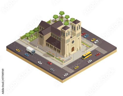 Church Cathedral Road Isometric Composition 
