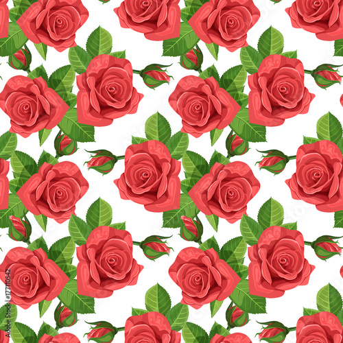 Red rose vector illustration seamless background. © Tatiana_K