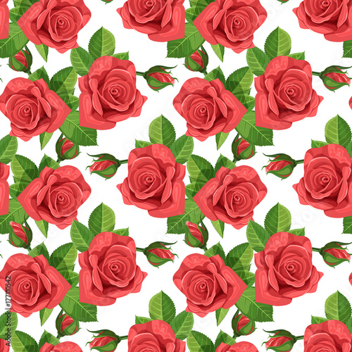 Red rose vector illustration seamless background.
