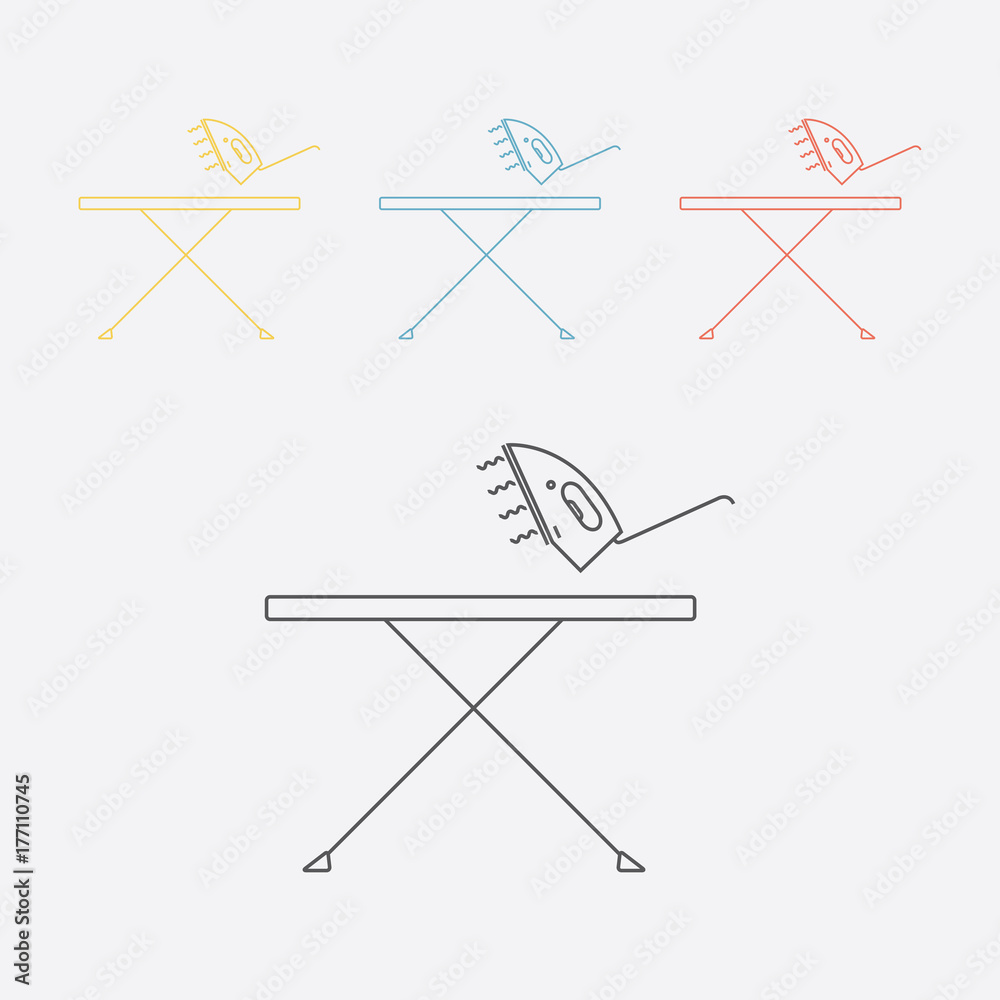 Ironing board and iron. Line icon. Ironing board and iron. Line icon.