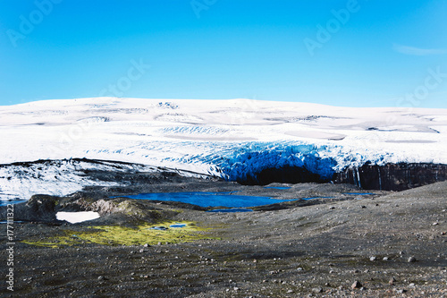 Landscape with glacier and lake in Iceland.