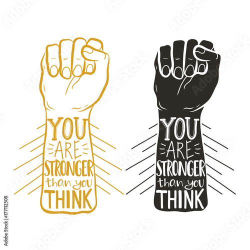 Vector illustration with hands and quote - You are stronger than you think.