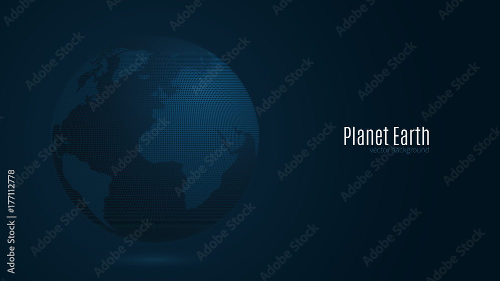Abstract planet earth on a dark blue background. World map. The world population. Global network. Vector illustration
