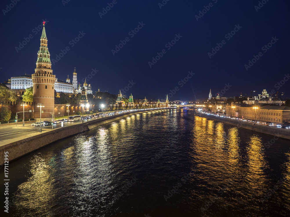 Night panorama of the Kremlin and Moscow River
