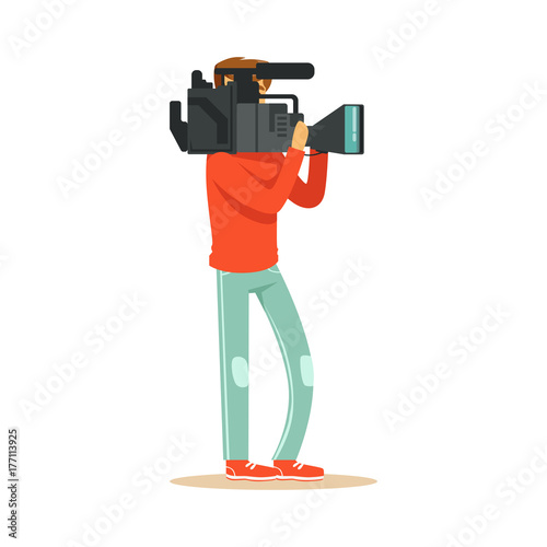 TV videographer recording material for news
