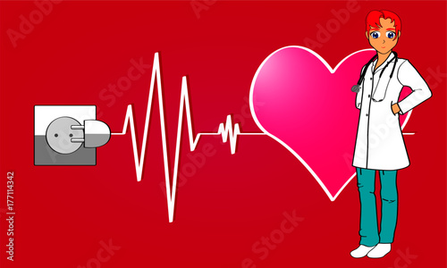 Doctora con estetoscopio sobre fondo conéctate a la vida con corazón