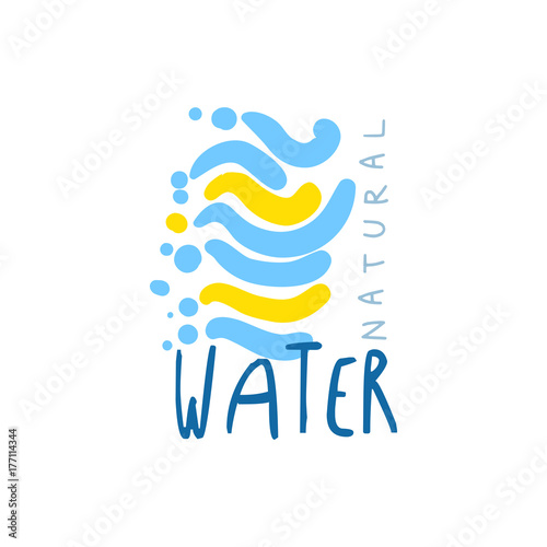 Hand drawn signs of pure water for logo or badge with text