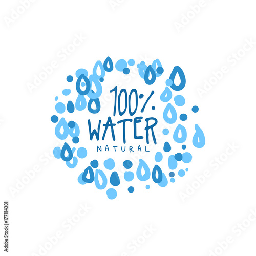 Hand drawn signs of pure water for logo or badge with text