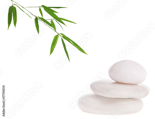 three purity stones and green bamboo branch