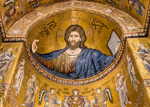 Detail of the mosaic inside Cathedral of Monreale near Palermo, Sicily, Italy photo