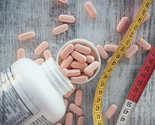concept of the variety of medications for weight control and diet