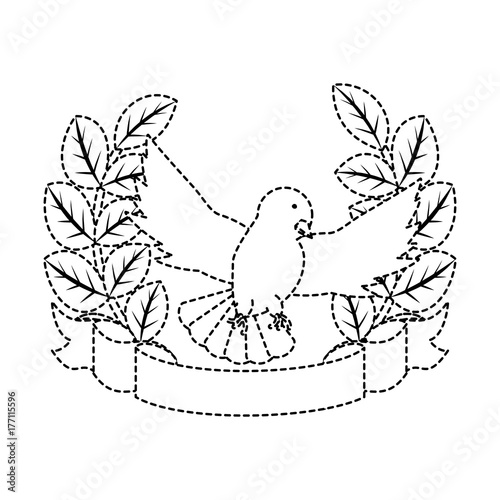 emblem with peace dove and wreath of leaves icon over white background vector illustration