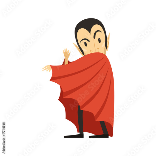 Count Dracula, vampire looks out from under the cape