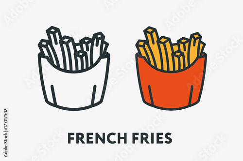 French Fries Red Package Fast Food Concept Minimal Flat Line Outline Colorful and Stroke Icon Pictogram