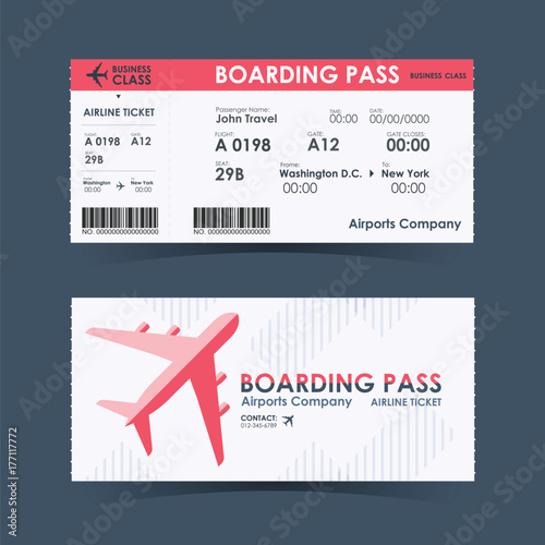 Boarding pass ticket red and white design element. vector illustration