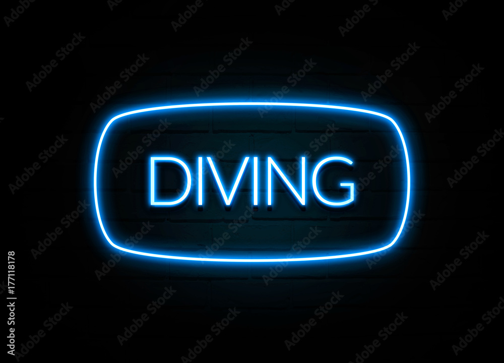 Diving - colorful Neon Sign on brickwall Diving - colorful Neon Sign on brickwall