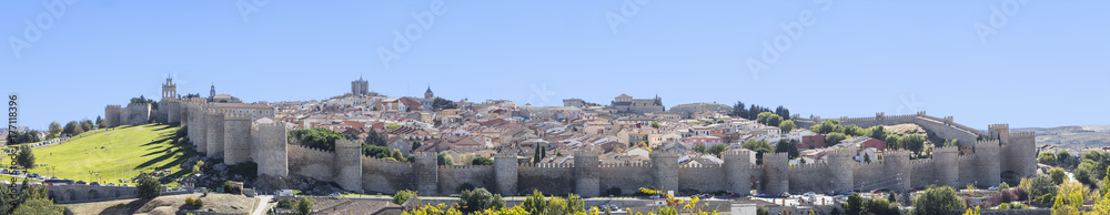 Panoramic view of the historic city Avila with its famous medieval town walls surround the city,  Spain. Called the Town of Stones and Saints