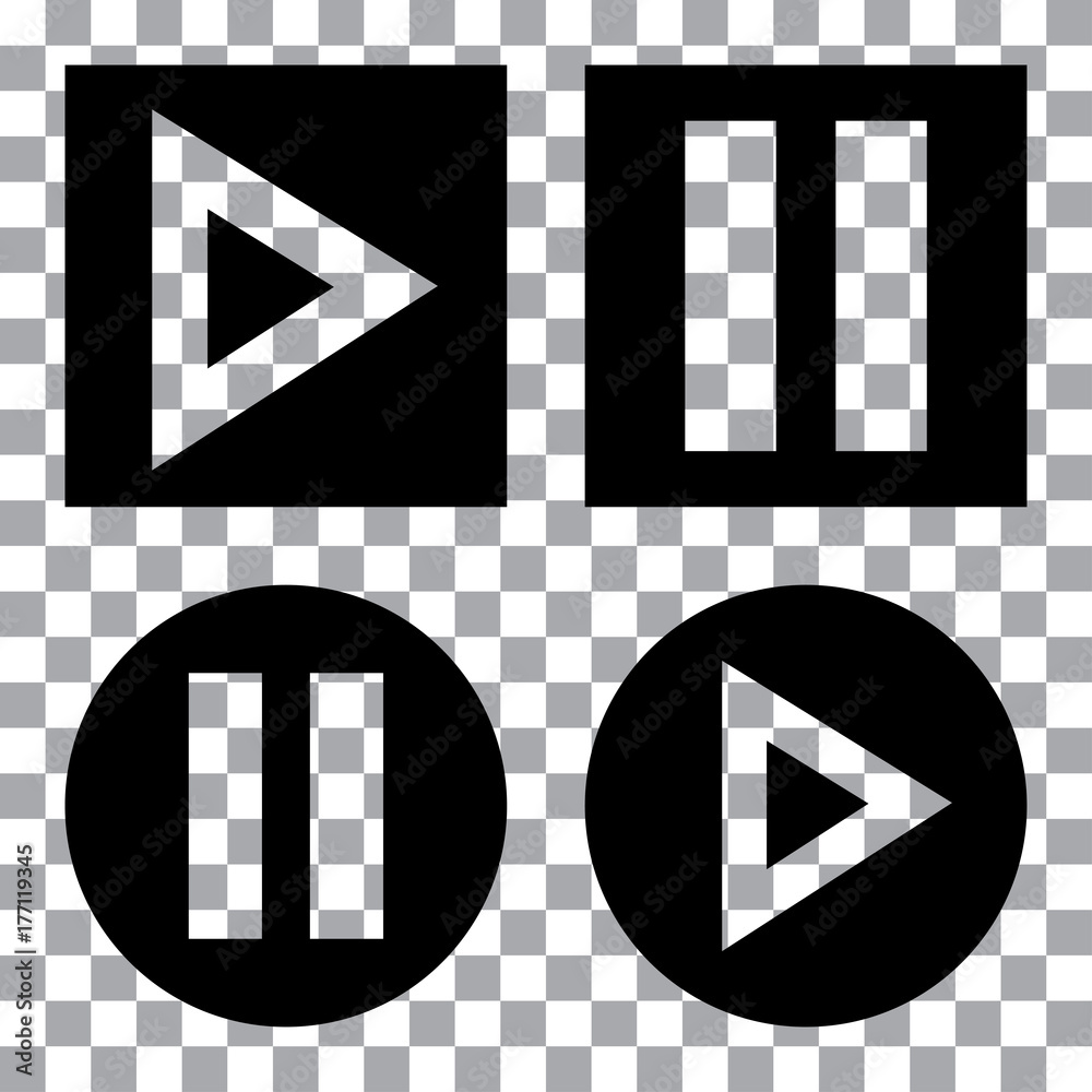 Multimedia buttons set. Black play button icon on transparent ...