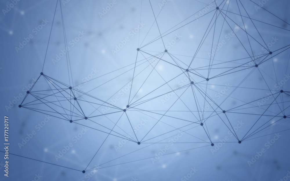 3D Abstract Polygonal Space Bright Background with Dark Blue Low Poly Connecting Dots and Lines. Endless Mesh Representing Internet Connections in Cloud Computing. 3D Abstract Polygonal Space Bright Background with Dark Blue Low Poly Connecting Dots and Lines. Endless Mesh Representing Internet Connections in Cloud Computing.