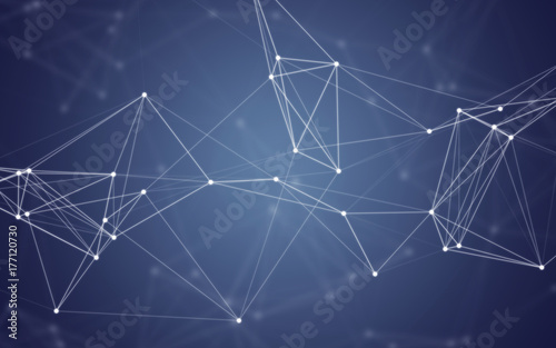 3D Abstract Polygonal Space Blue Background with White Low Poly Connecting Dots and Lines. Endless Mesh Representing Internet Connections in Cloud Computing.