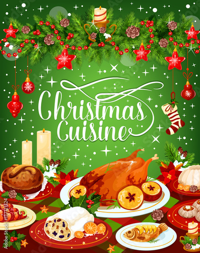 Christmas dinner cuisine vector greeting card