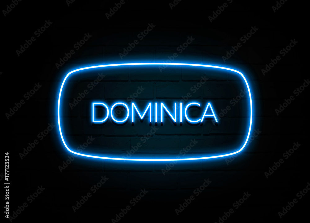 Dominica - colorful Neon Sign on brickwall Dominica - colorful Neon Sign on brickwall