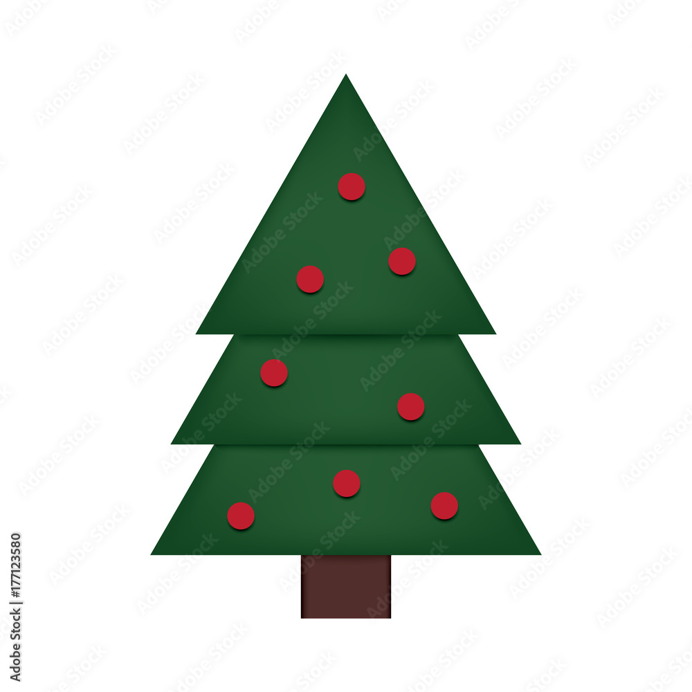 Christmas Tree, color paper cut style, Isolate white background, vector illustration Christmas Tree, color paper cut style, Isolate white background, vector illustration