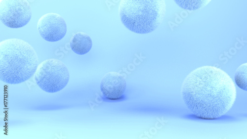 Blue fur balls. 3d rendering picture.