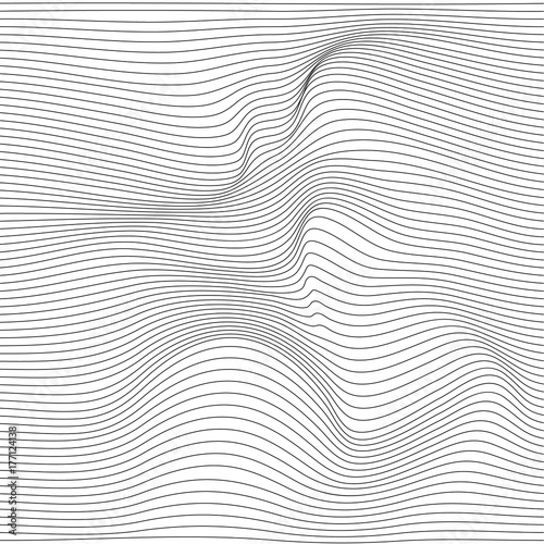 Distorted wave monochrome texture. Abstract dynamical rippled surface. Vector stripe  deformation background.