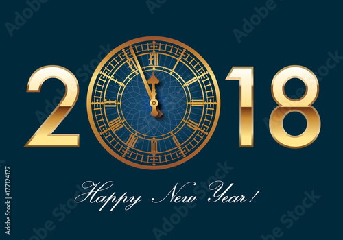 2018 - carte de vœux - Big Ben - Londres - horloge - chic - classique - raffiné - happy new year