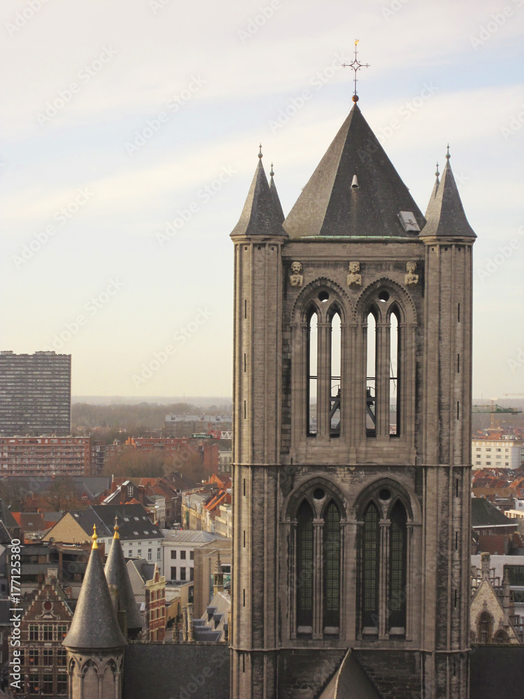 Belfort tower of church view in Ghent