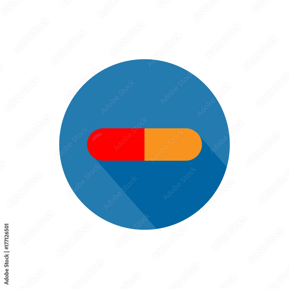 Medical pill round icon long shadow vector Medical pill round icon long shadow vector