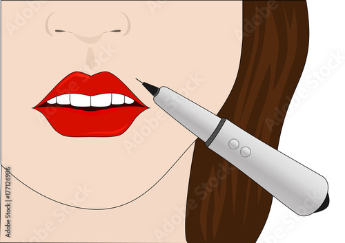 The procedure of permanent make-up of lips.