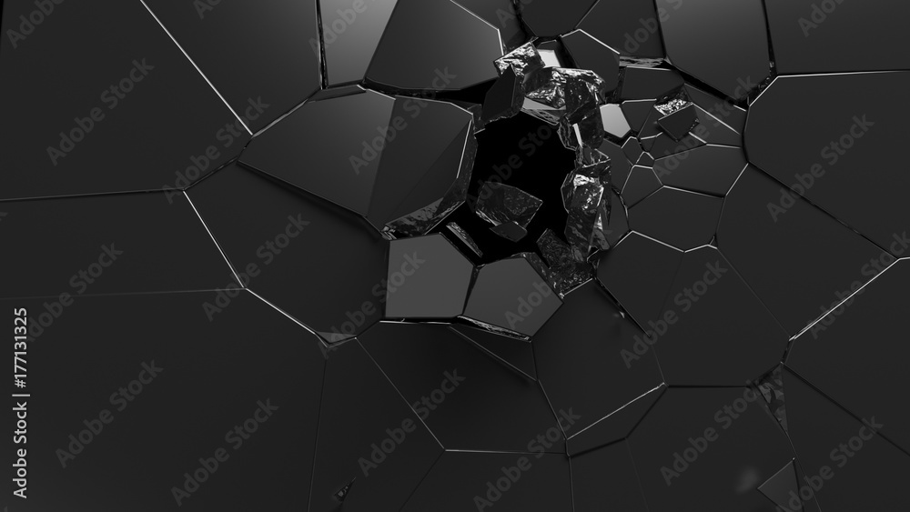Fototapeta Abstrakcjonistyczny 3d rendering roztrzaskana czerni powierzchnia. zniszczona ściana.