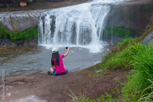 Tham Phra waterfall in Rain Forest inThailand
 photo