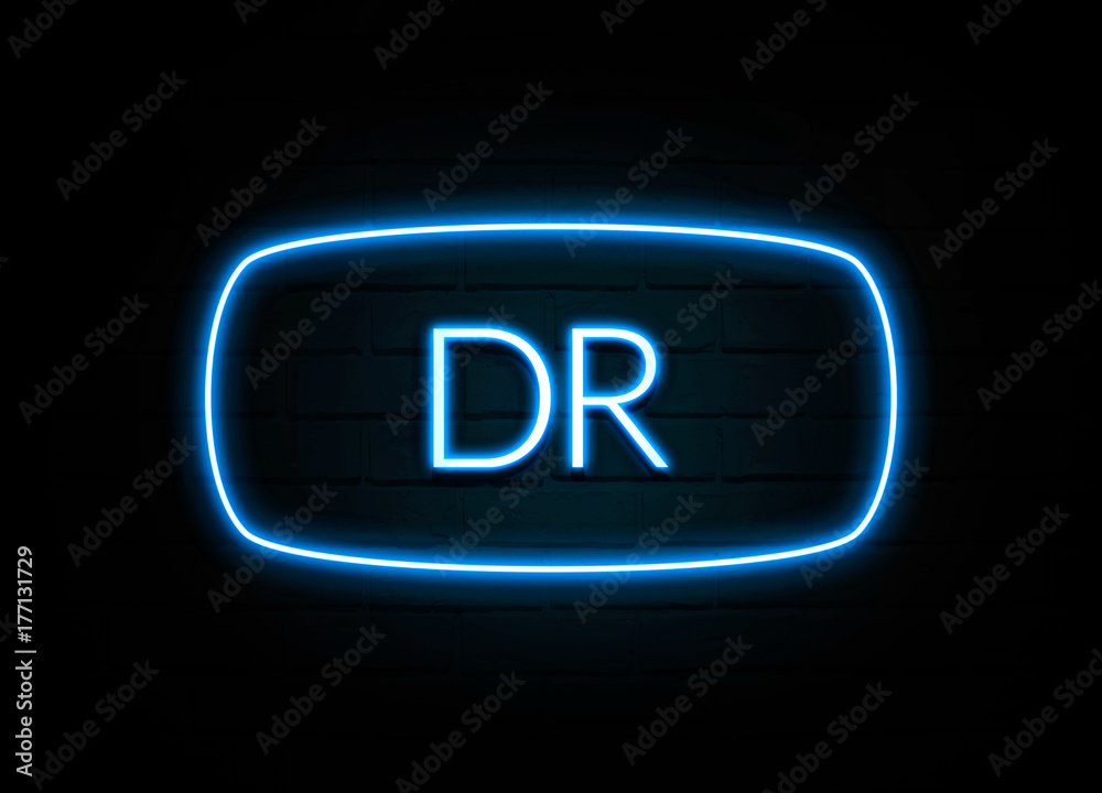 Dr - colorful Neon Sign on brickwall Dr - colorful Neon Sign on brickwall