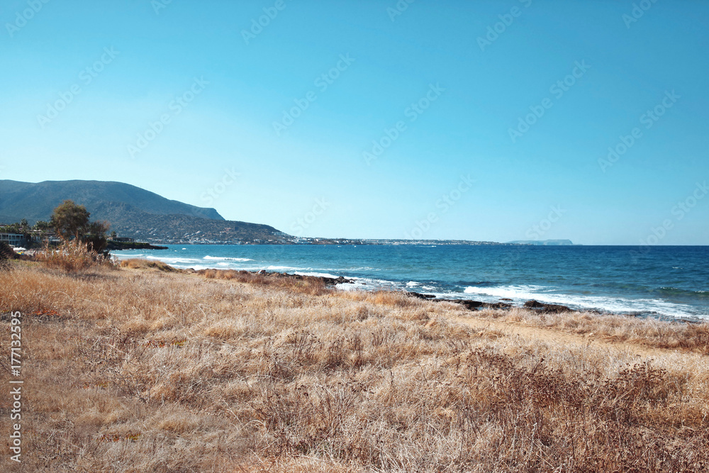 Landscape of blue sea or ocean and mountain background Landscape of blue sea or ocean and mountain background