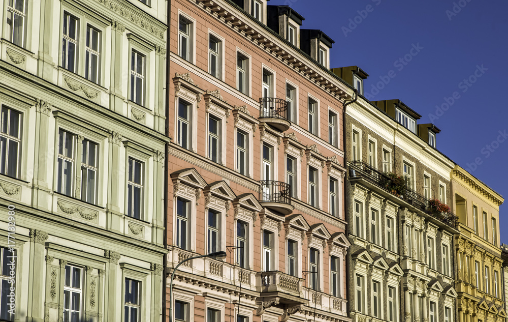 Multi coloured buildings in Prague, Czech republic