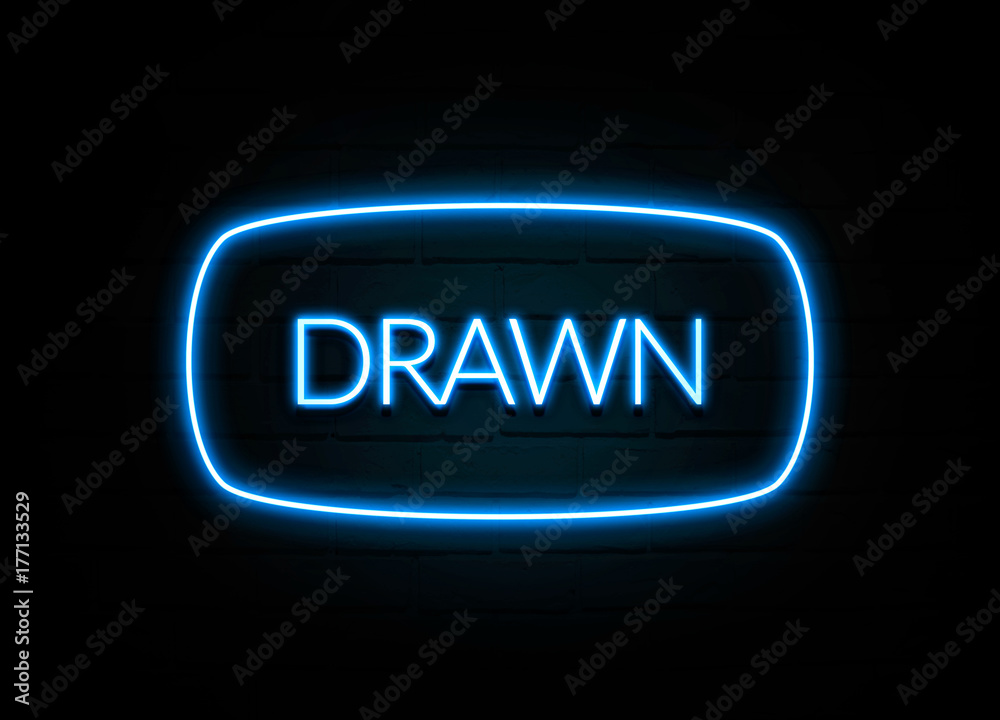 Drawn - colorful Neon Sign on brickwall Drawn - colorful Neon Sign on brickwall