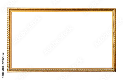 Rectangle antique gold frame isolated on the white background.Rectangle gold frame isolated.Golden frame isolated