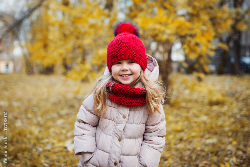 cute smiling girl on autumn walk cute smiling girl on autumn walk