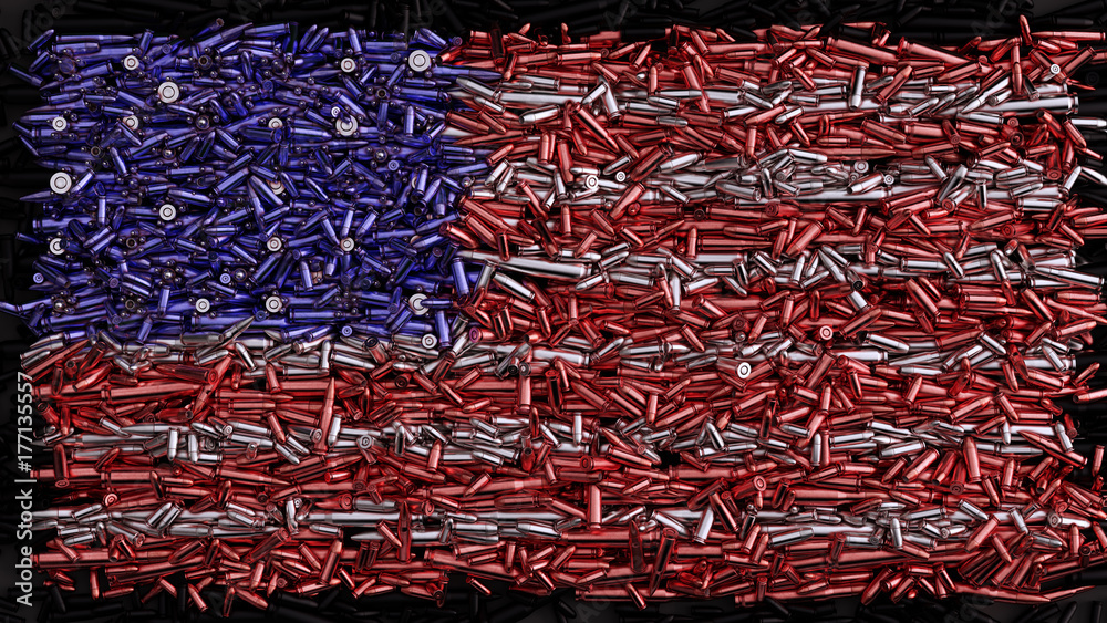 Red White and Blue USA American Flag Formed out of Bullets Ammunition