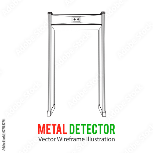 Metal detector scanner. Wireframe poly mesh vector illustration. Airport security gates with metal detectors. Walk through detector concept.