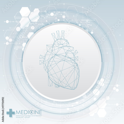 Medical care background with human heart and lungs. Medical clinic logo.