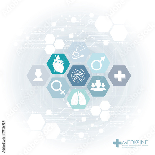 Medical care background with human heart and lungs. Medical clinic logo.