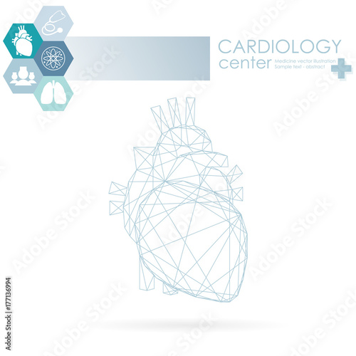 Medical care background with human heart and lungs. Medical clinic logo.