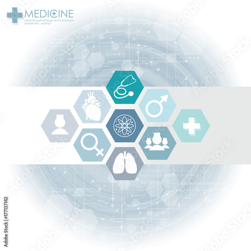 Medical care background with human heart and lungs. Medical clinic logo.