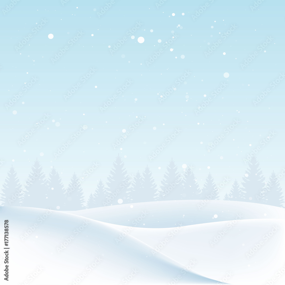 Christmas landscape with snow and trees. Vector illustration